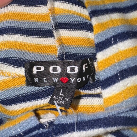 Poof New York Striped Yellow Blue Soft Knit Hoodie L Nautical Casual Travel Top - Picture 8 of 13
